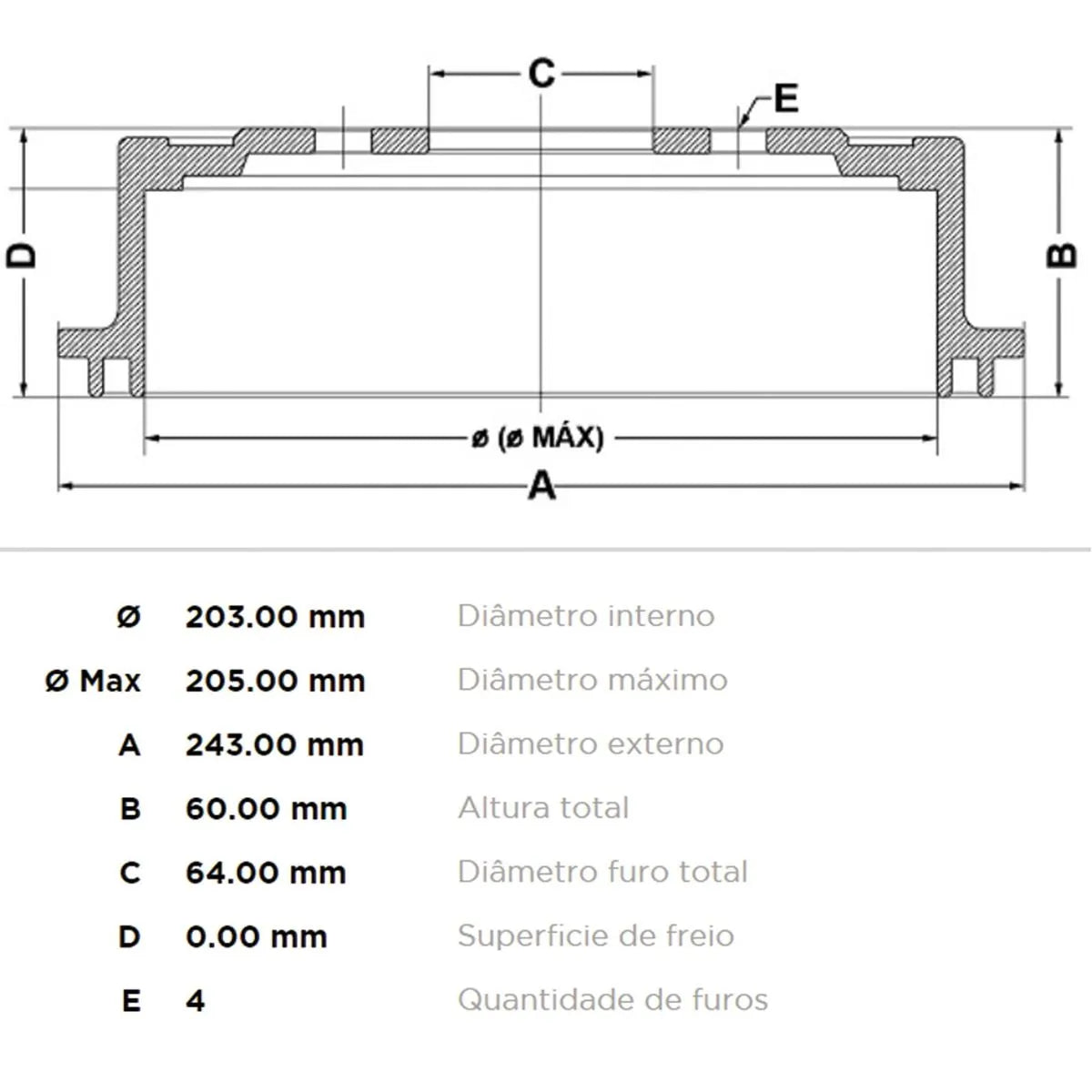 Tambor Freio Traseiro FREMAX Chery Face 1.3 2010-2015 (243mm)